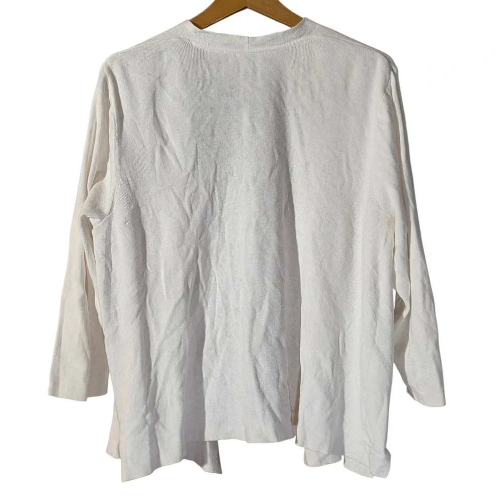 J. Jill Organic Cotton Open Front Cardigan Sweater Crisp White XL Lightweight